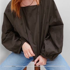 Ballon Sleeve Eyelet Top